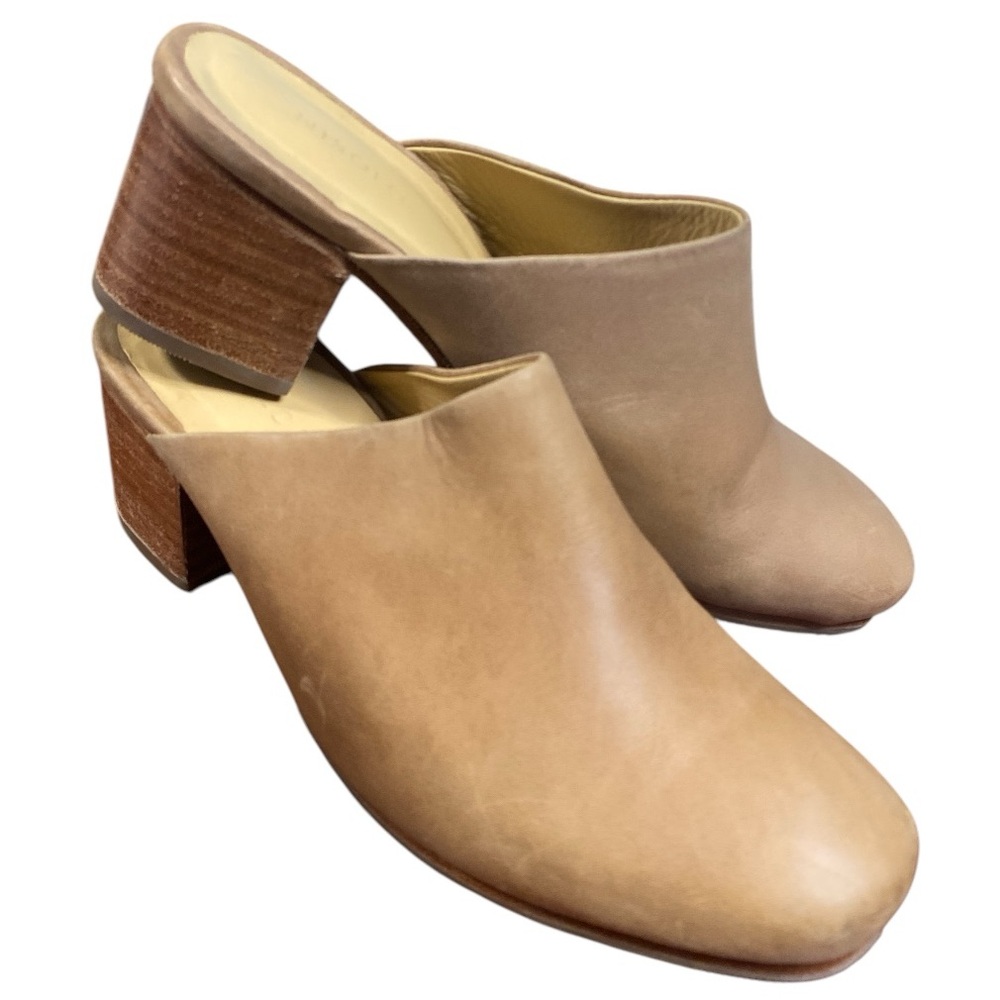 Nisolo All Day Leather Block Heel Mules Natural Bone Sz 7 EUC Slip On